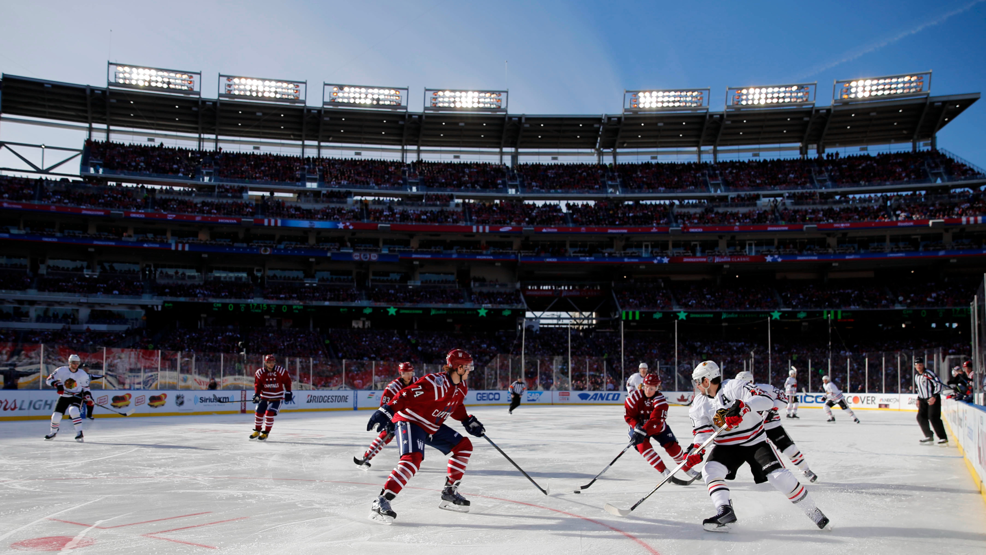 Nicklas Backstrom carries the puck during the 2015 Winter Classic at Nationals Park