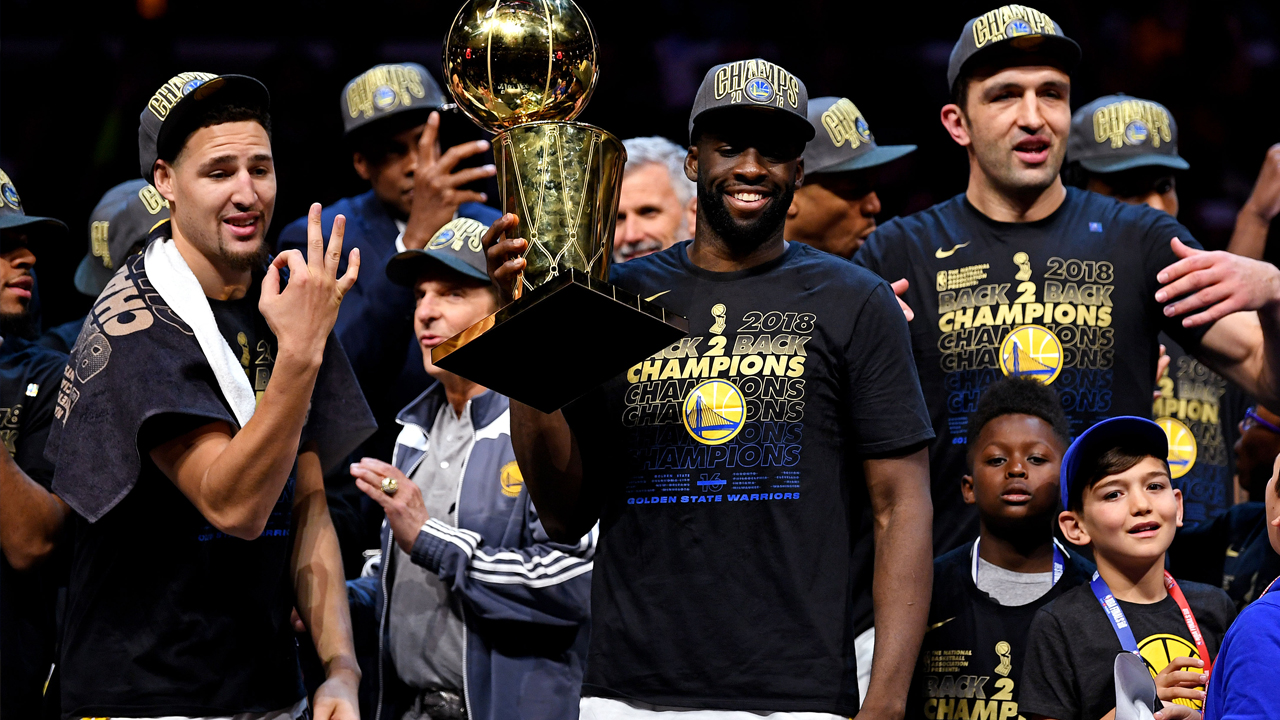 Draymond with NBA championship trophy