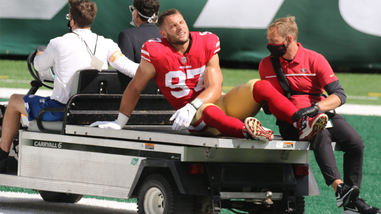 49ers' Nick Bosa carted off